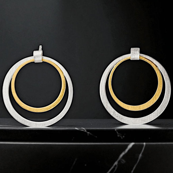 'Stellar Rings' Silver & 22ct Gold Drop Earrings