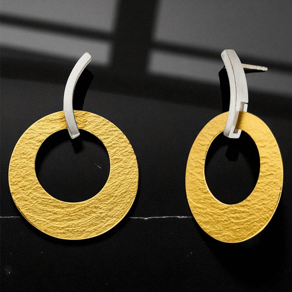 'Solar Orbit' Silver & 22ct Gold Drop Earrings