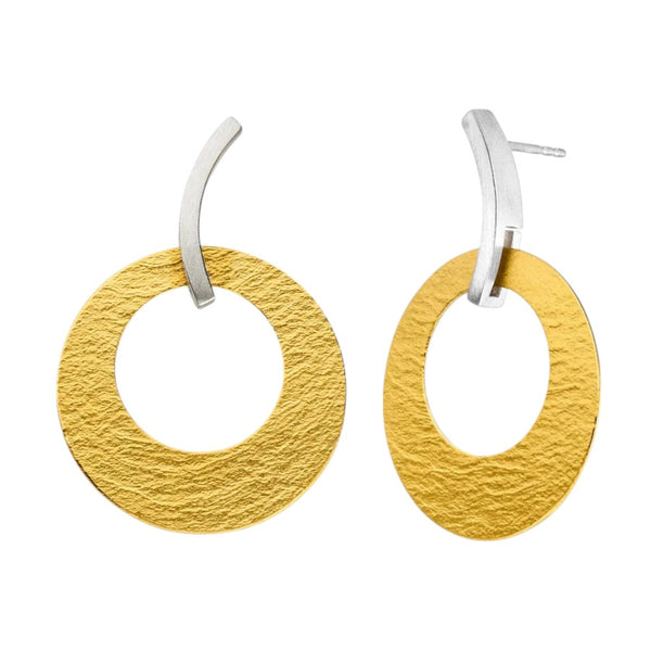 'Solar Orbit' Silver & 22ct Gold Drop Earrings