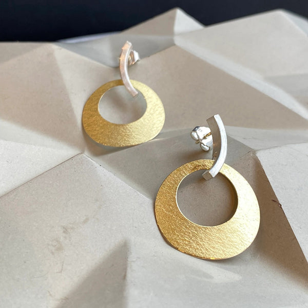 'Solar Orbit' Silver & 22ct Gold Drop Earrings