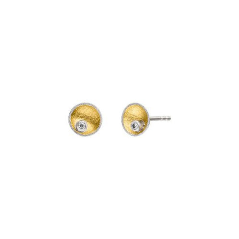 'Lunar Crater' Silver & 22ct Gold Diamond or Pearl Stud Earrings