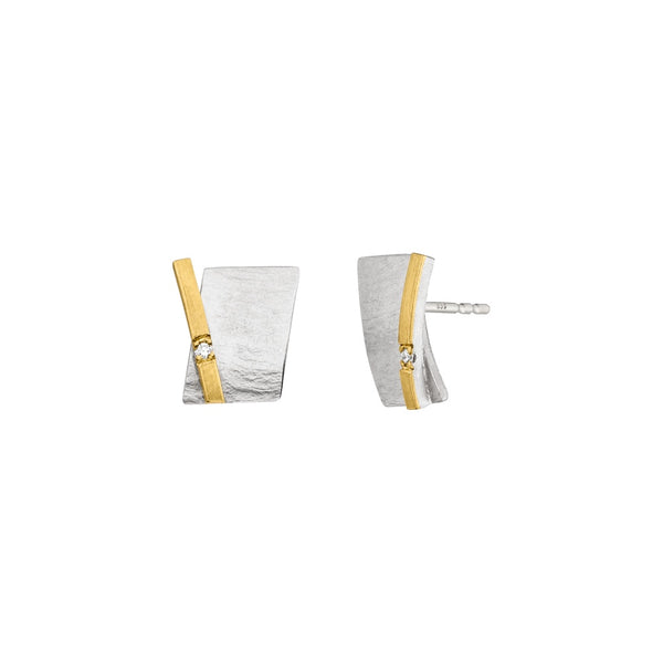 'Solar Path' Silver & 22ct Gold Diamond Stud Earrings