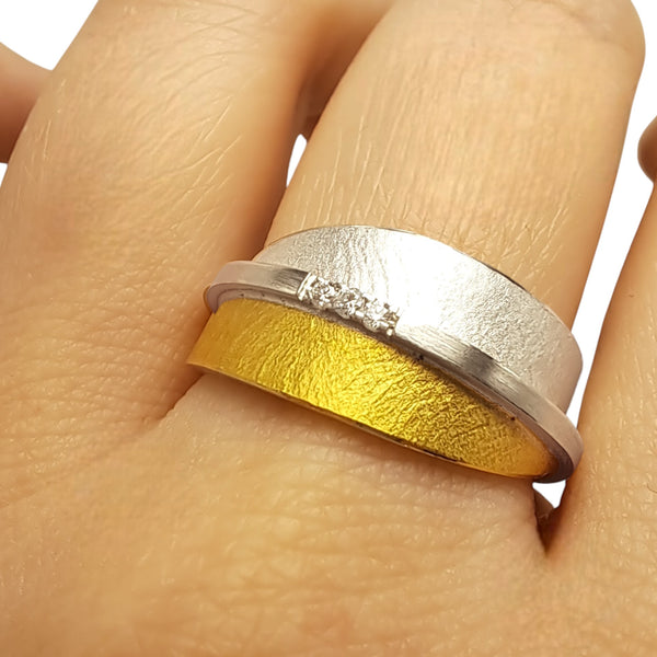 'Orbit Eclipse' Silver and 22ct Gold Diamond Trio Ring