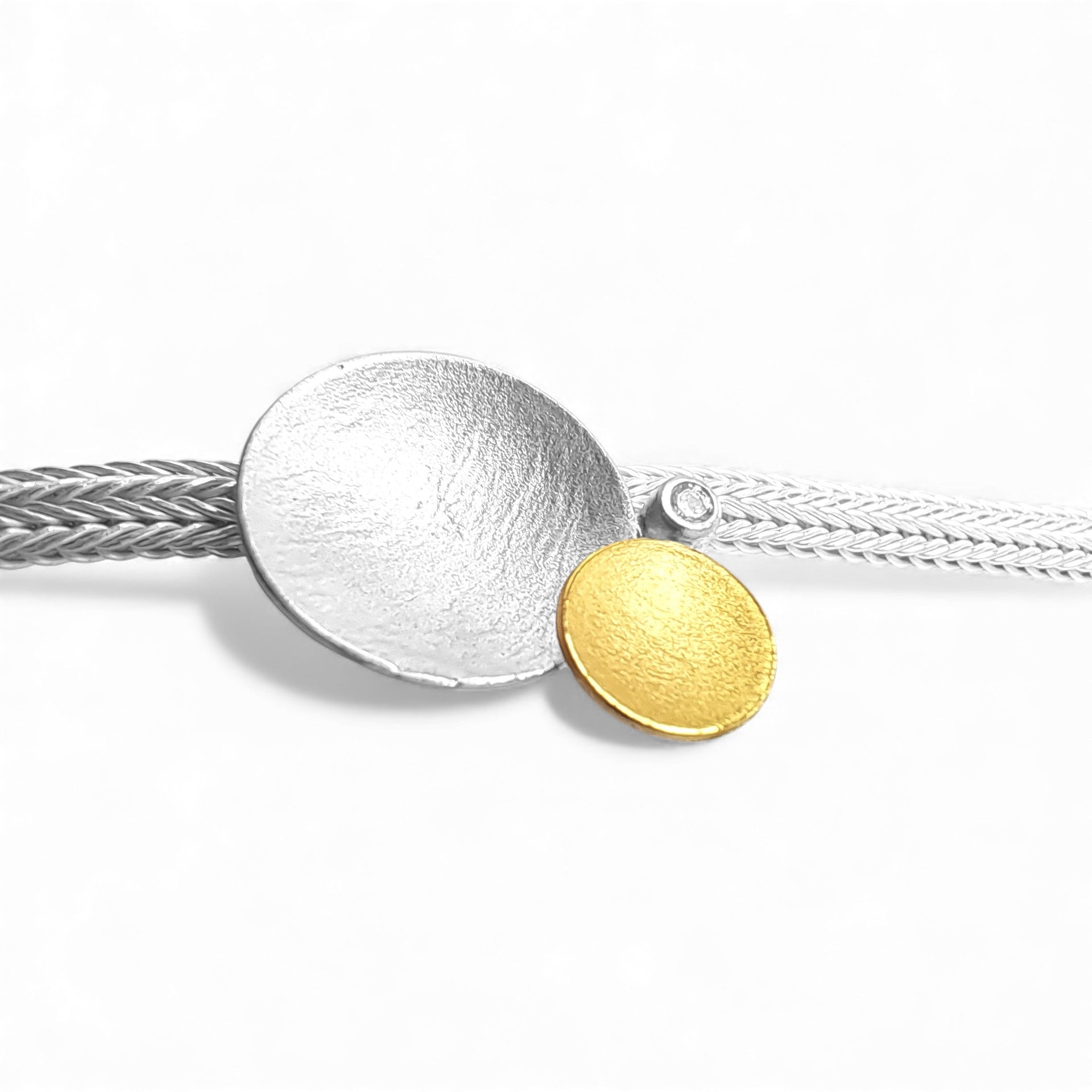 'Orbit Trio' Silver & 22ct Gold Diamond Necklace