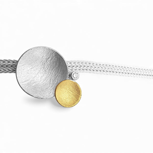 'Orbit Trio' Silver & 22ct Gold Diamond Necklace
