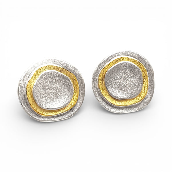 'Organic Solaris' Silver & 22ct Gold Stud Earrings