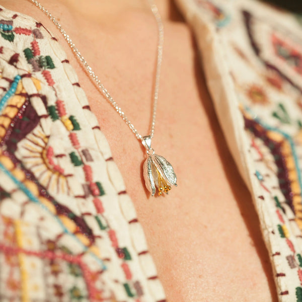 Christin Ranger Silver & Gold Flower Bud Pendant Necklace