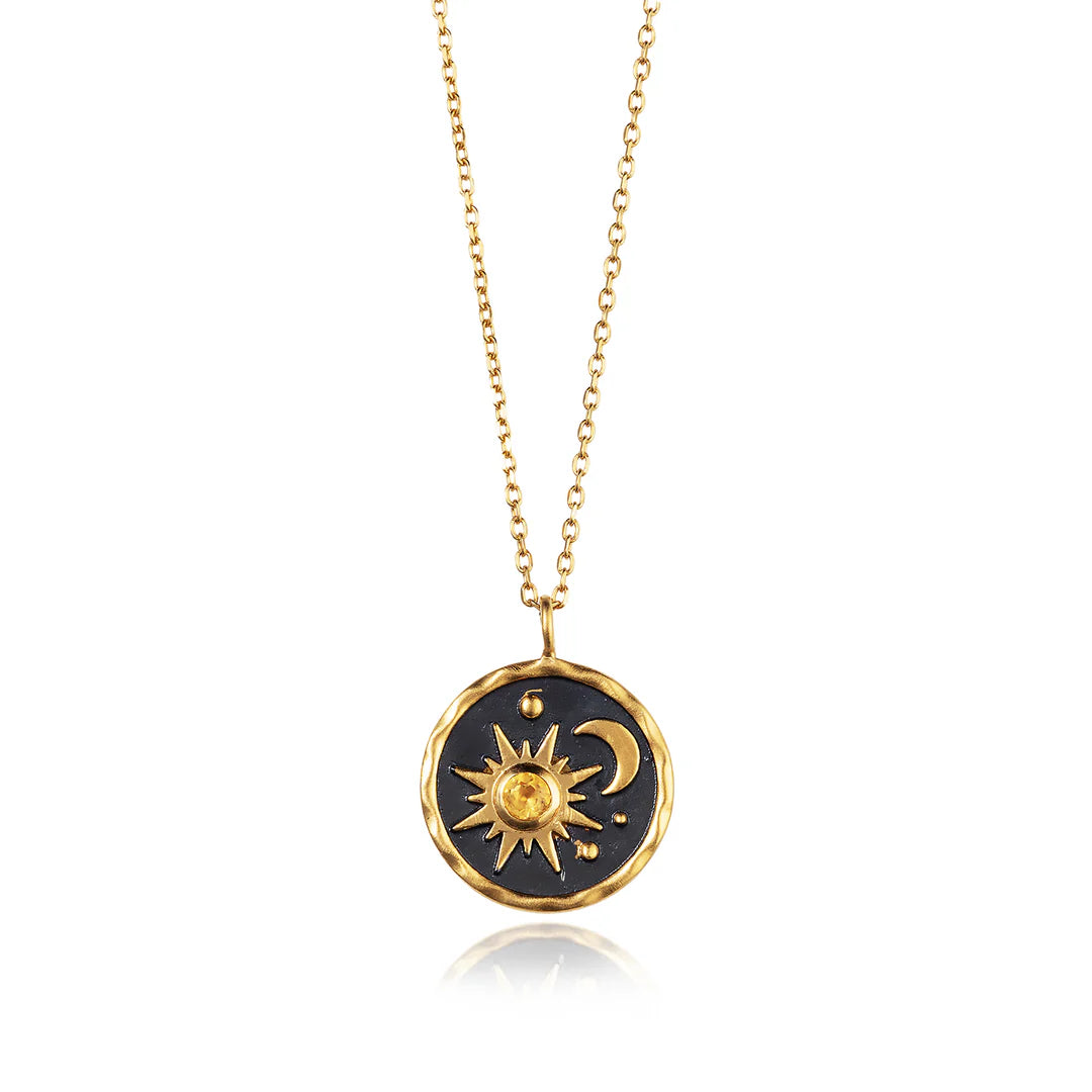 Christin Ranger Gold Sun & Moon Pendant With Citrine Stone