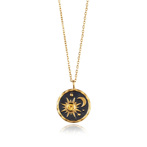 Christin Ranger Gold Sun & Moon Pendant With Citrine Stone