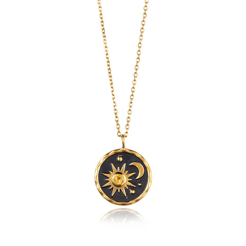 Christin Ranger Gold Sun & Moon Pendant With Citrine Stone