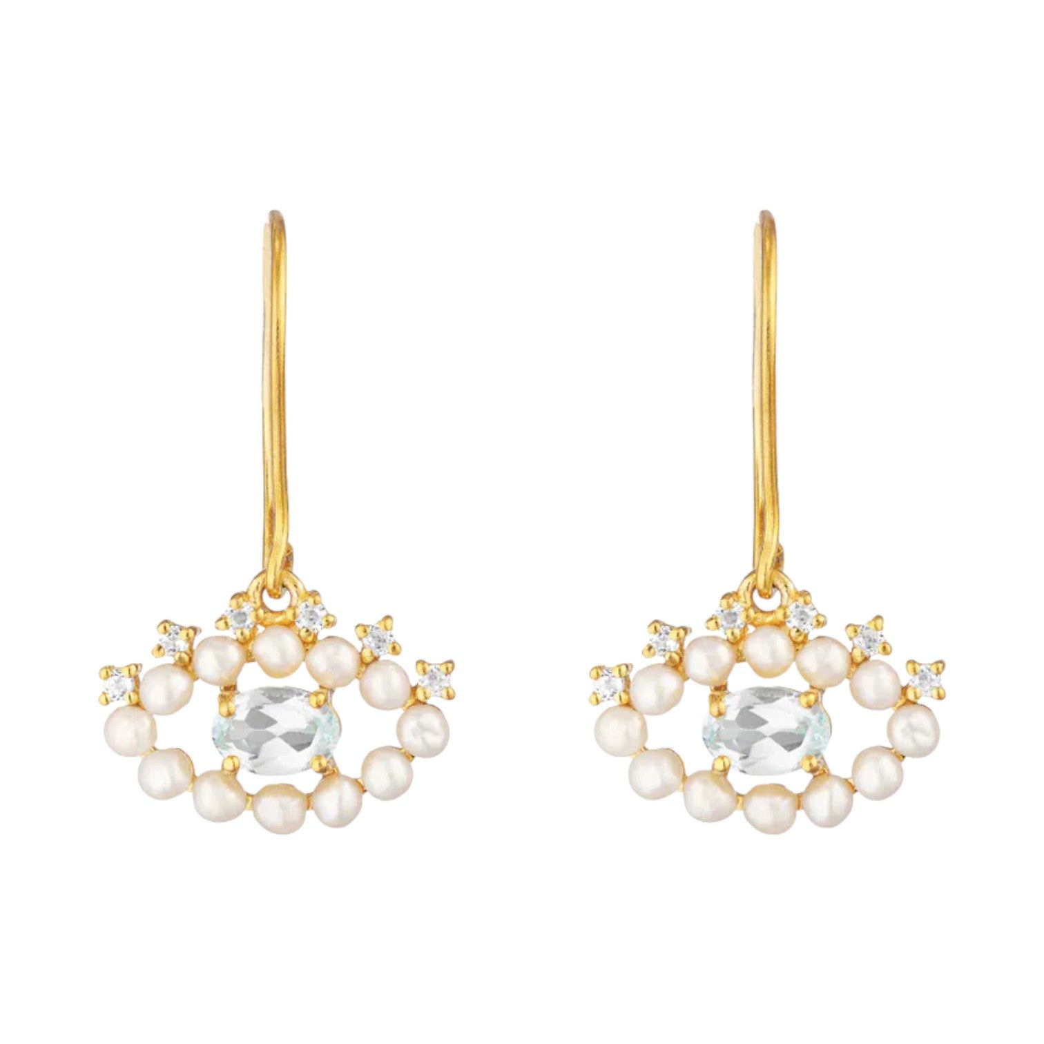 Pomegranate Eye Pearl & Blue Topaz Gemstone Earrings