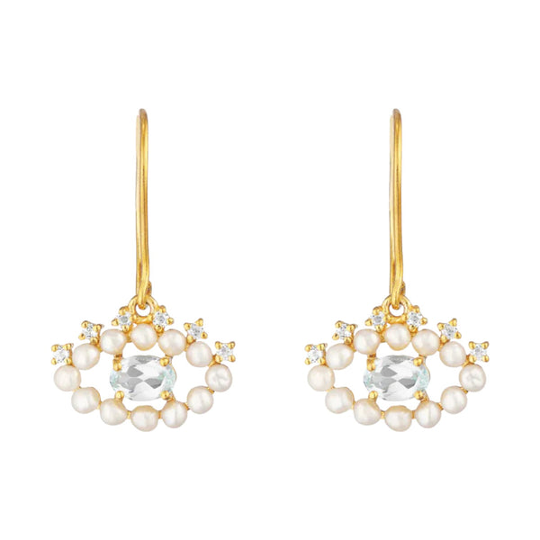 Pomegranate Eye Pearl & Blue Topaz Gemstone Earrings