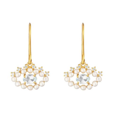 Pomegranate Eye Pearl & Blue Topaz Gemstone Earrings