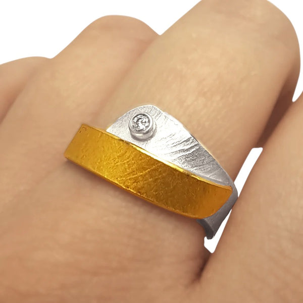 'Lunar Path' Silver & 22ct Gold Diamond Ring