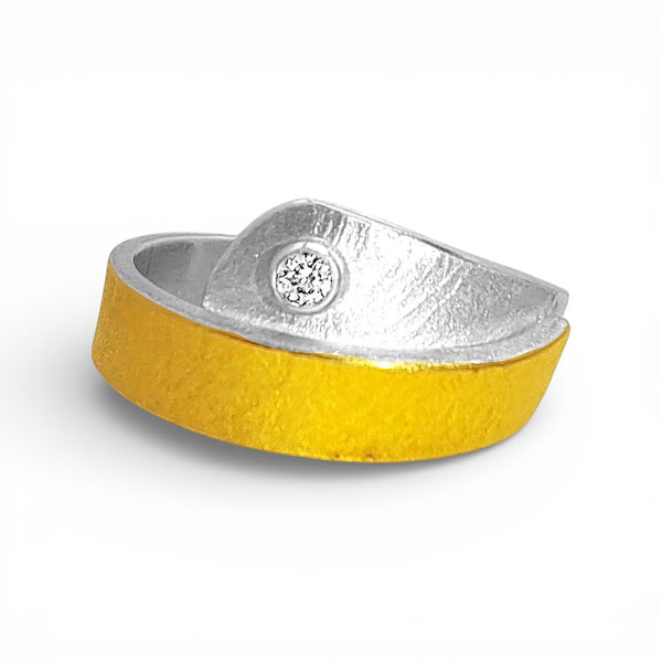 'Lunar Path' Silver & 22ct Gold Diamond Ring