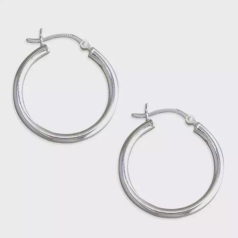 25mm Sterling Silver Tube Creole Circle Hoops