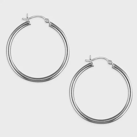 34mm Sterling Silver Tube Creole Circle Hoops
