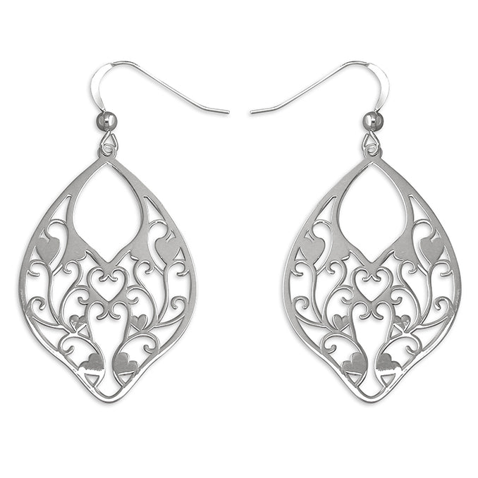 Filigree Marquise Sterling Silver Drop Earrings