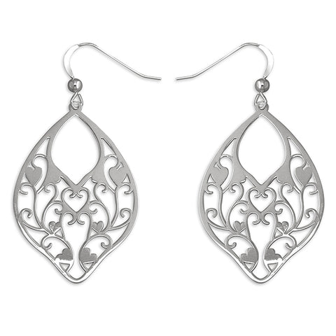 Filigree Marquise Sterling Silver Drop Earrings