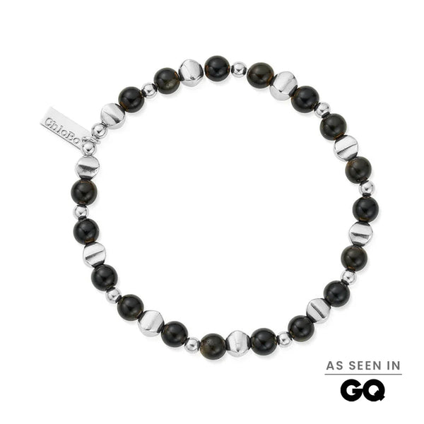 ChloBo Men's Silver Golden Obsidian Bullet Bracelet