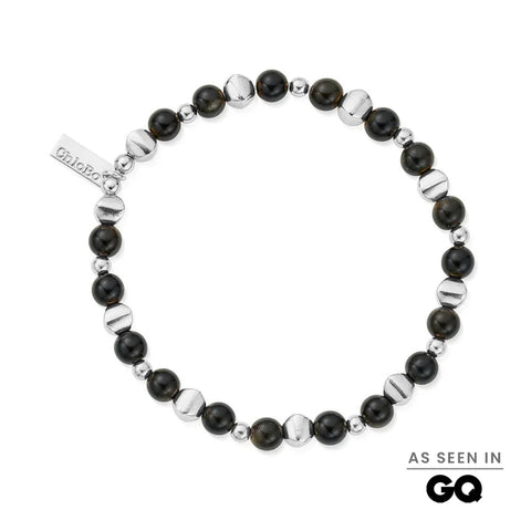 ChloBo Men's Silver Golden Obsidian Bullet Bracelet