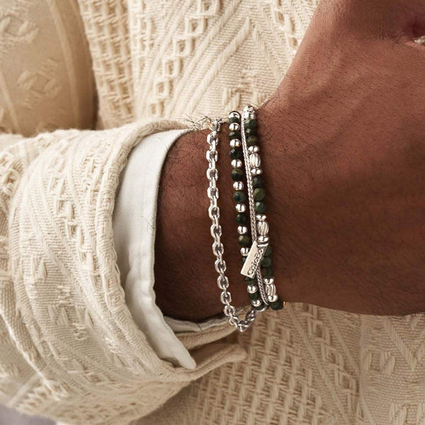 ChloBo Men's Silver Kambaba Jasper Twisted Rice Bracelet