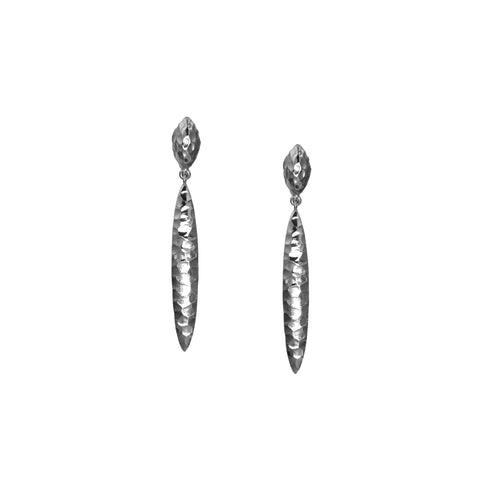 Silver Textured Long Drop Earrings