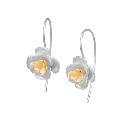 Silver and Gold Rose Drop Earrings
