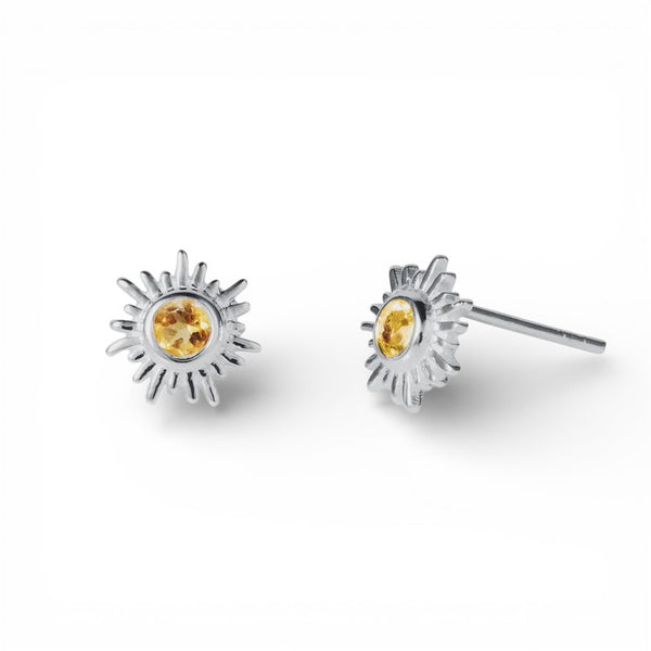 Christin Ranger Silver Sun Stud Earrings with Natural Citrine
