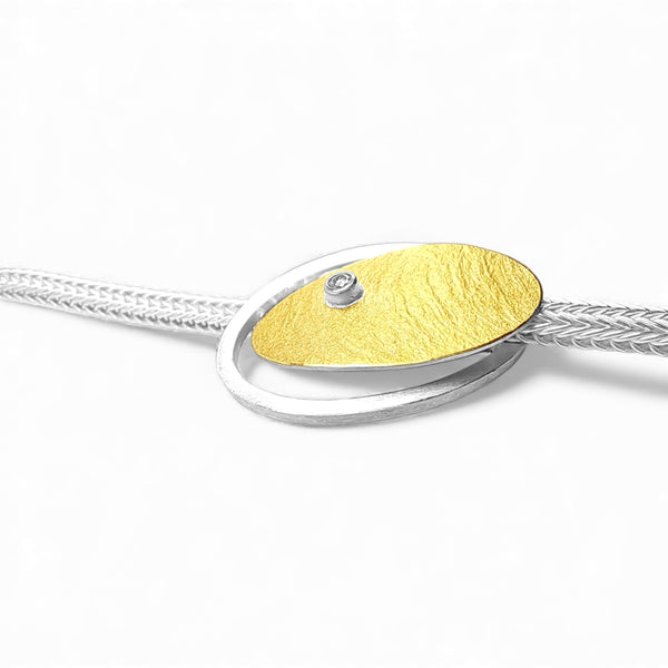 'Solar Ellipse' Silver & 22ct Gold Diamond Necklace