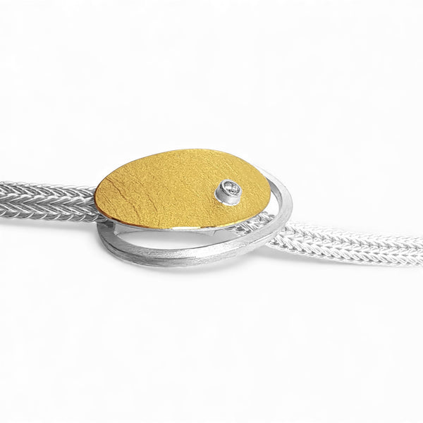'Solar Ellipse' Silver & 22ct Gold Diamond Necklace