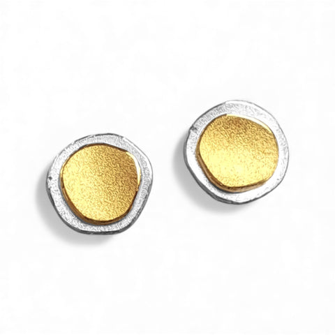 'Solstice Disc' Silver & 22ct Gold Stud Earrings