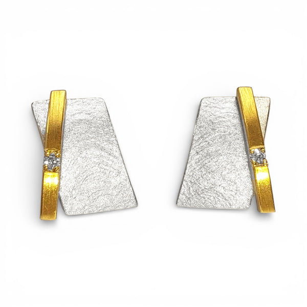 'Solar Path' Silver & 22ct Gold Diamond Stud Earrings