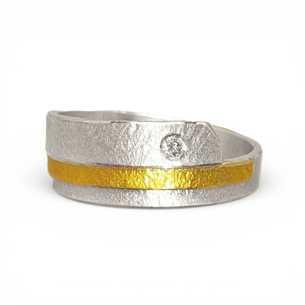 'Solar Pulse' Silver & 22ct Gold Diamond Ring
