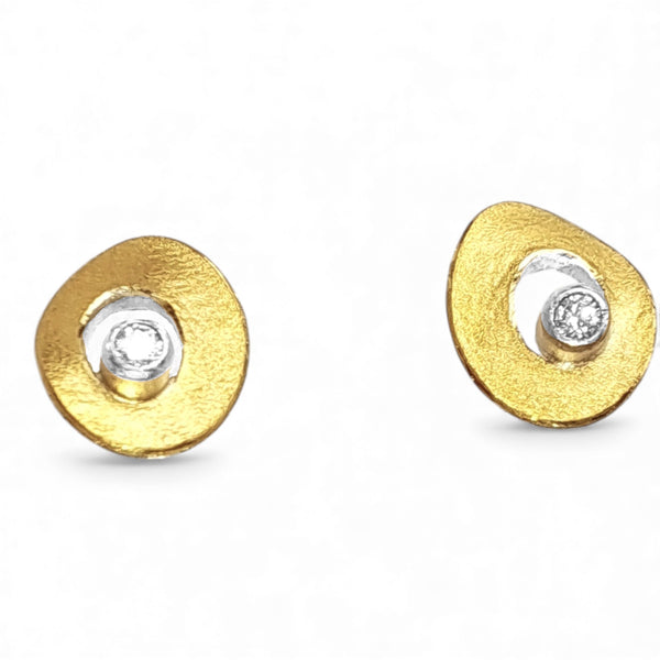 'Solar Sparkle' Silver & 22ct Gold Diamond Stud Earrings