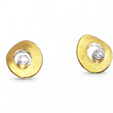 'Solar Sparkle' Silver & 22ct Gold Diamond Stud Earrings