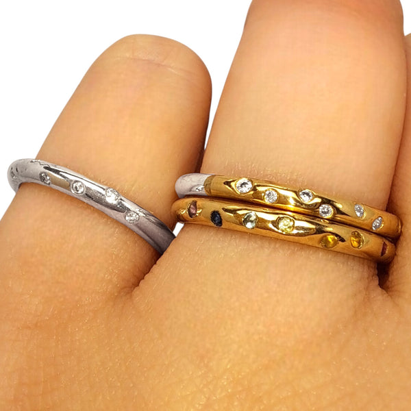 WILDE Silver and 9ct Gold 7 Diamond Sprinkle Ring