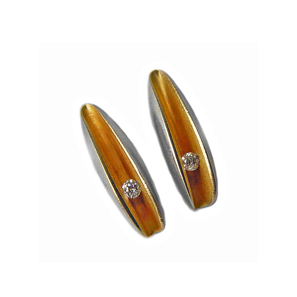 Diamond Silver and Gold Split Shell Earring Studs