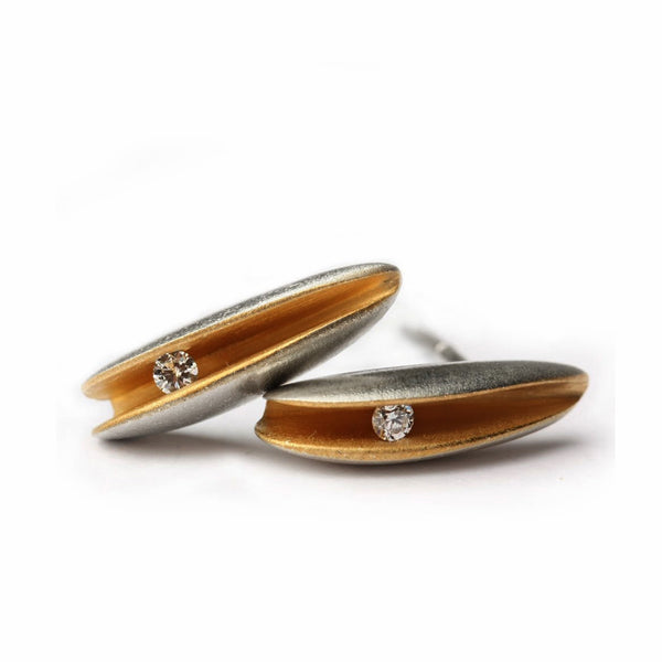 Diamond Silver and Gold Split Shell Earring Studs