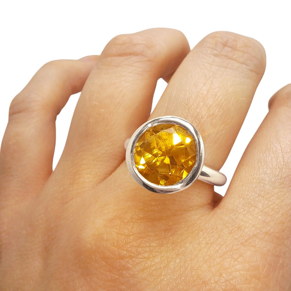 Silver 10mm Golden Citrine Ring
