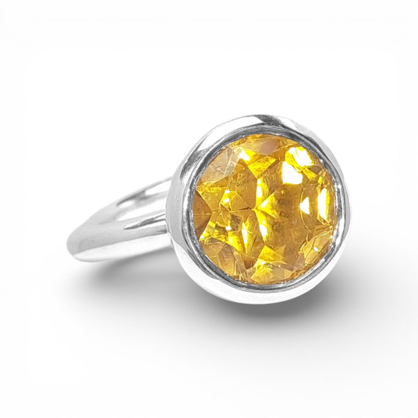 Silver 10mm Golden Citrine Ring
