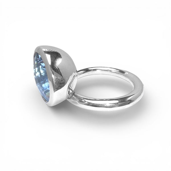 Silver 12mm Offset Bright Blue Topaz Ring