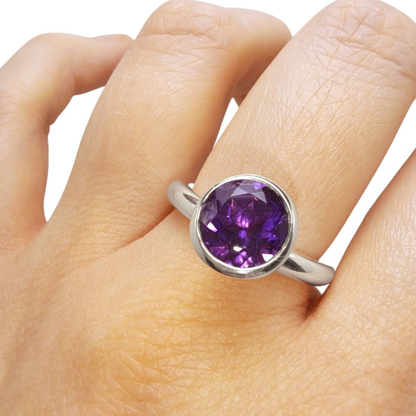 Silver 8mm Purple Amethyst Ring