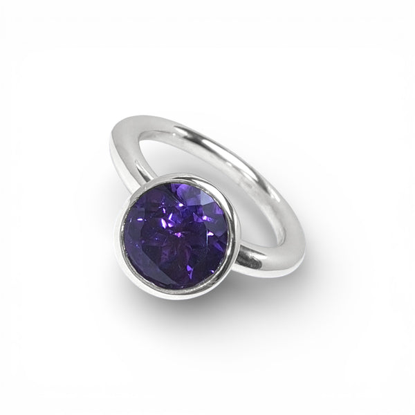 Silver 8mm Purple Amethyst Ring