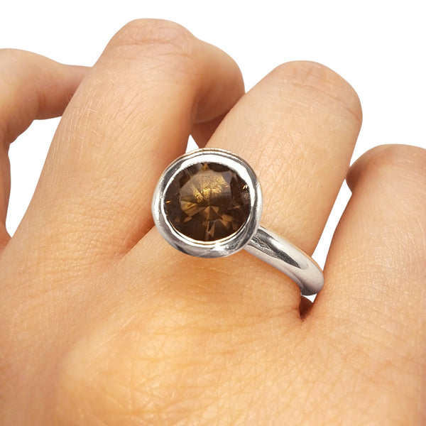 Silver 8mm Smokey Quartz Ring