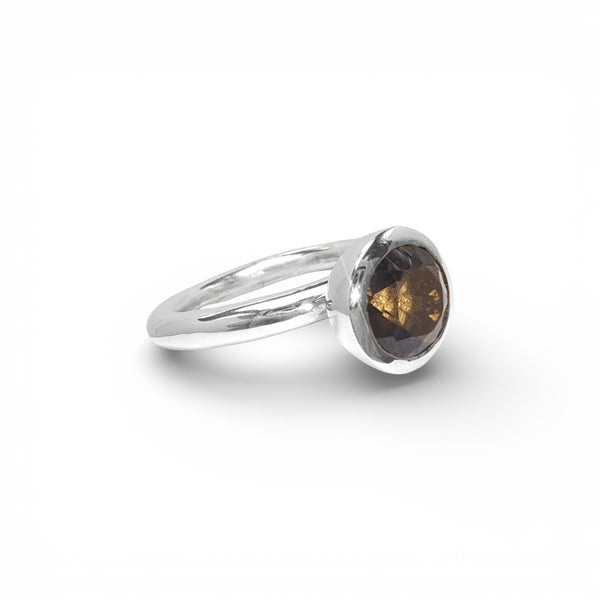 Silver 8mm Smokey Quartz Ring