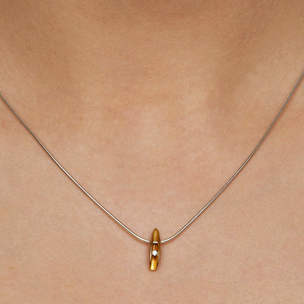 Silver & Gold Front Diamond Shell Pendant
