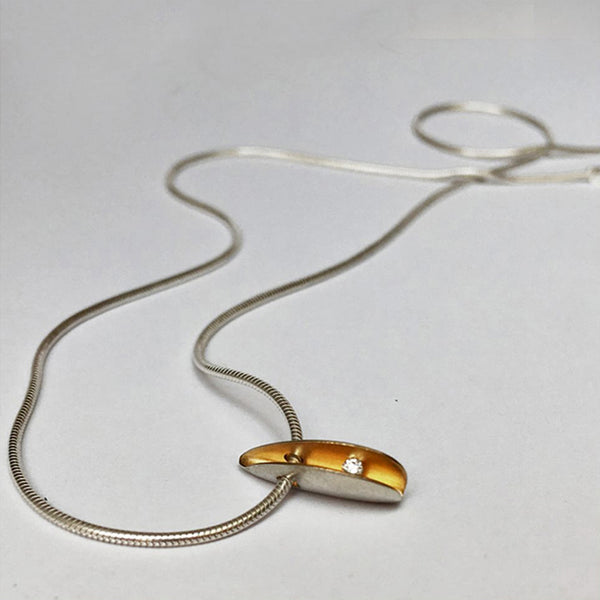 Silver & Gold Front Diamond Shell Pendant