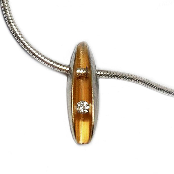 Silver & Gold Front Diamond Shell Pendant