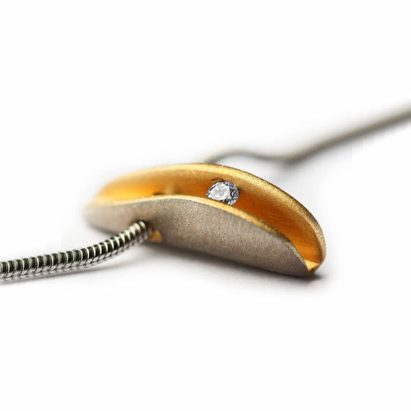 Silver & Gold Front Diamond Shell Pendant